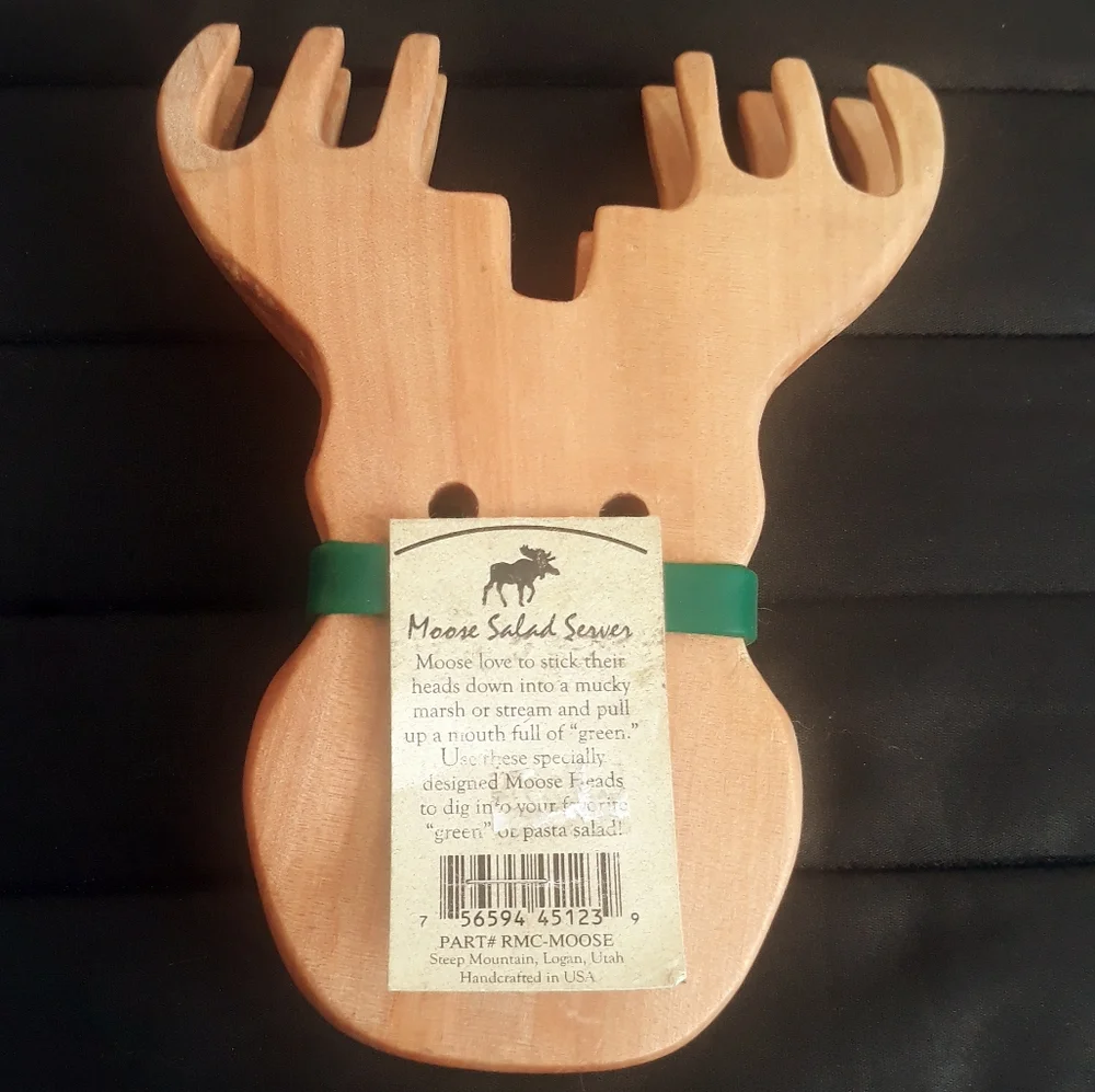 Rock Creek Trading Company Wood Moose Salad & Pasta Servers